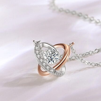 Celestial submissive necklace with orbit pendant and “Good Girl” engraving — a discreet D/s jewelry piece for daily wear, gifting, or ritual praise.