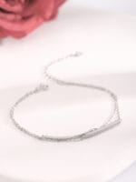 Sterling Silver Double-Chain Bracelet with One Engraved Plate - Image 8