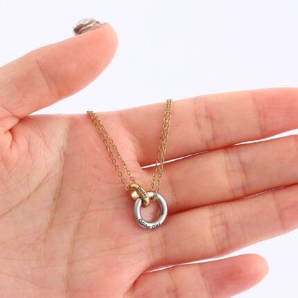 Daddys Good Girl necklace mixed metals O-ring pendant engraved. A subtle submissive necklace for D/s devotion and discreet ownership.