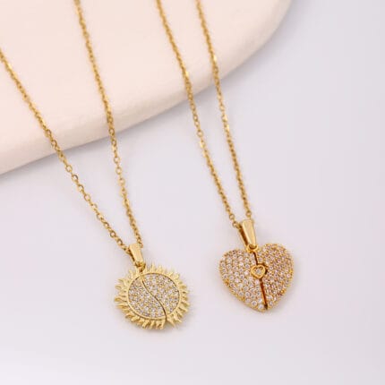 Gold hidden message necklace with sun or heart design engraved Good Girl