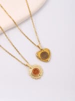 Gold hidden message necklace with sun or heart design engraved Good Girl