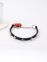 Lockable BDSM collar with pink “Good Girl” combination padlock and chain O-ring front