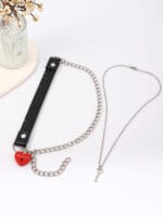 Lockable BDSM collar with heart padlock engraved Good Girl and matching key necklace