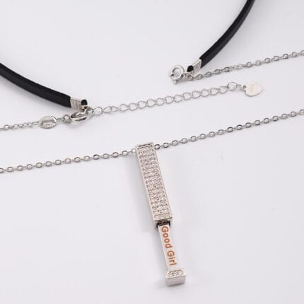 Submissive day collar necklace with faux leather choker and hidden message pendant engraved Good Girl