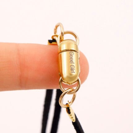 Sterling silver O-ring collar with soft flannel strap and Good Girl engraved clasp — a discreet BDSM day collar for subtle, daily submission and devotion.