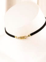 Sterling silver O-ring collar with soft flannel strap and Good Girl engraved clasp — a discreet BDSM day collar for subtle, daily submission and devotion.