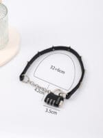 Lockable BDSM collar with pink “Good Girl” combination padlock and chain O-ring front