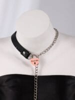 Lockable BDSM collar with heart padlock engraved Good Girl and matching key necklace