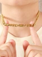 Hex Lock collar BDSM, Gold Cuban chain BDSM collar with hex lock engraved "Good Girl"