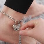Lockable submissive anklet with crystal padlock charm and adjustable chain