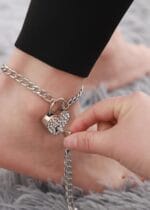 Lockable submissive anklet with crystal padlock charm and adjustable chain
