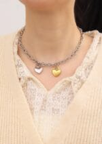 Lockable Submissive Collar – Dual Heart Mixed Metals BDSM Choker - Image 4