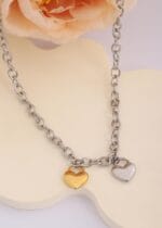 Lockable Submissive Collar – Dual Heart Mixed Metals BDSM Choker - Image 9
