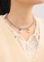 Lockable Submissive Collar – Dual Heart Mixed Metals BDSM Choker - Image 10