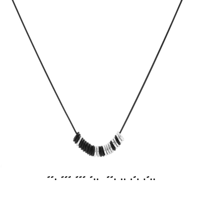Morse code necklace with Good Girl message in rings as a discreet submissive collar