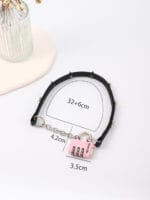 Lockable BDSM collar with pink “Good Girl” combination padlock and chain O-ring front