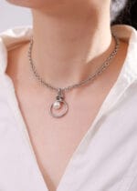 Eternity Collar – Pearl Drop O-Ring Necklace with Hex Lock - Image 4