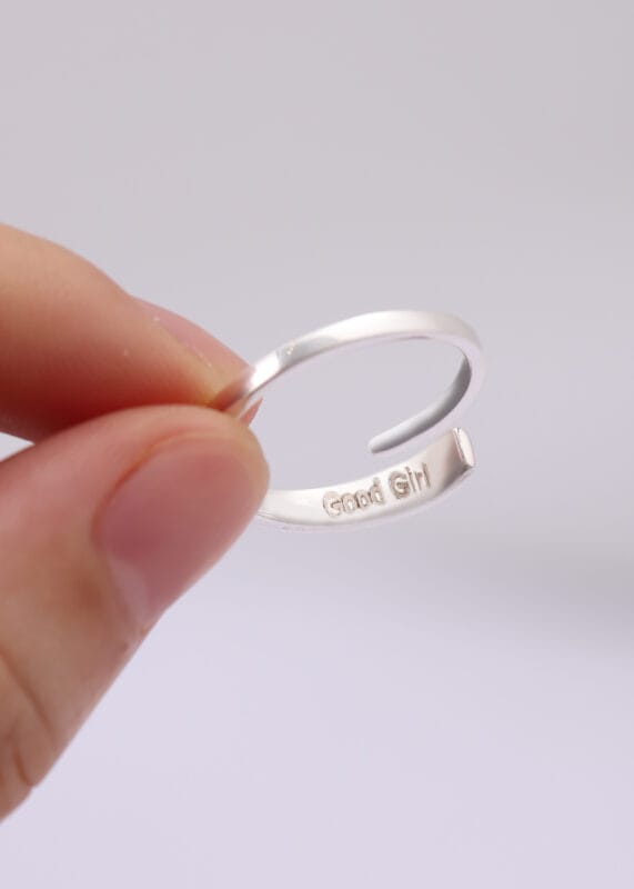 Good Girl eternity ring in sterling silver adjustable submissive jewelry