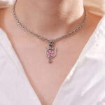Kitten play collar with pink flower pendant and engravable hex clasp