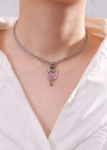 Kitten play collar with pink flower pendant and engravable hex clasp