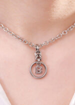 Lockable initial pendant collar with hex lock and stainless steel chain