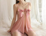 Sheer red kajira dress with bows – Gorean slave outfit for rituals and submissive ceremonies.