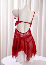 Sheer red kajira dress with bows – Gorean slave outfit for rituals and submissive ceremonies.