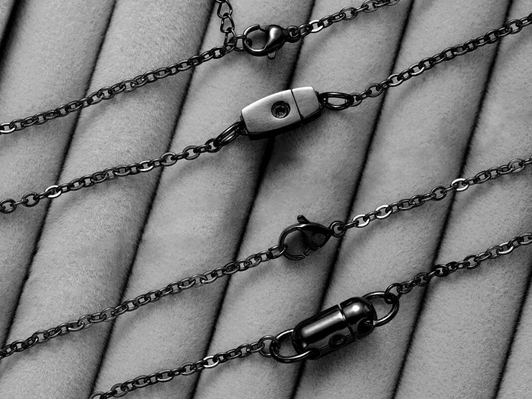 BDSM jewelry locking options – lobster clasp, hex lock, sterling silver permanent lock