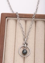 black O-ring eternity collar with pearl, BDSM jewelry necklace, obedience jewelry for submissive, power exchange collar