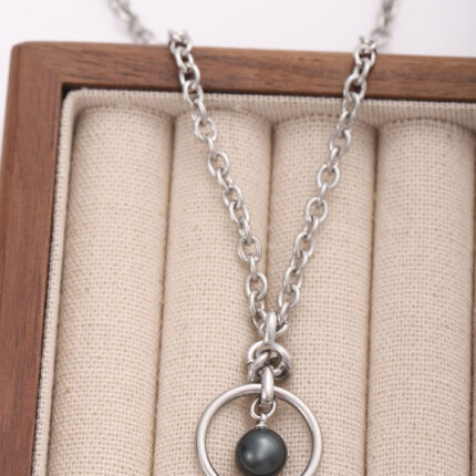 black O-ring eternity collar with pearl, BDSM jewelry necklace, obedience jewelry for submissive, power exchange collar