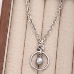 silver grey discreet day collar necklace, submissive jewelry with pearl, minimalist BDSM necklace, eternity collar for daily wear