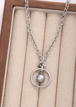 silver grey discreet day collar necklace, submissive jewelry with pearl, minimalist BDSM necklace, eternity collar for daily wear