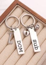 Dom Sub keychain set, engraved couple keychains, BDSM jewelry lock and key set, symbolic D/s gift set, ownership jewelry for submissive and dominant