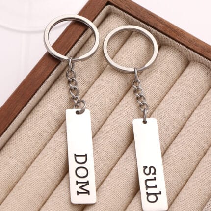 Dom Sub couple gifts, engraved stainless steel keychains, BDSM jewelry for couples, matching Dom Sub jewelry set, romantic submissive jewelry gift