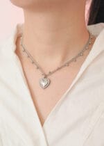 Heart day collar stainless steel with cable chain bead stations and heart pendant