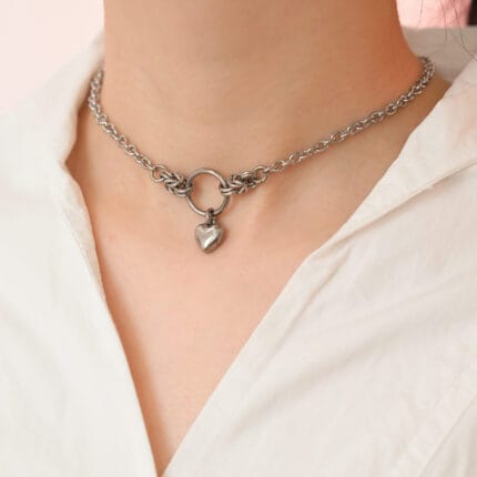 O ring heart collar stainless steel eternity collar with heart charm