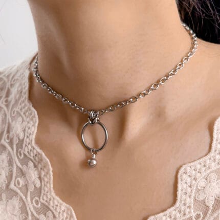 Discreet BDSM day collar stainless steel O-ring choker with bell and lock
