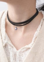 Triple layered leather BDSM choker with purple pearl and lockable hex lock