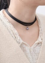 The Violet Obedience Bond – Triple Layered Leather Choker with Purple Pearl – Eternity Lockable Collar - Image 2