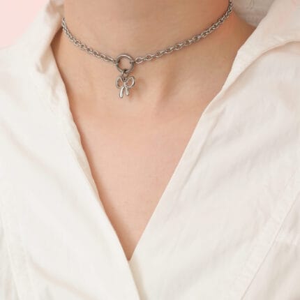 Eternity submissive collar with dainty ribbon charm, lockable D/s collar necklace with hex lock option.